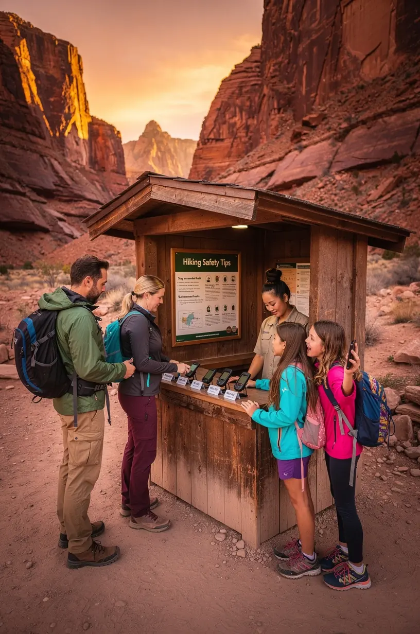 Сотрудник станции безопасности объясняет правила использования арендуемого оборудования для обеспечения безопасности в походе